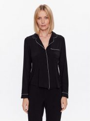 Hunkemöller Koszulka piżamowa Jacket 201739 Czarny Regular Fit. Czarne koszule nocne damskie Hunkemöller, bez wzorów, z wiskozy, bez ramiączek. Za 119.99 zł.