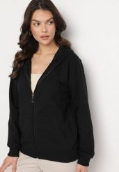 Czarna Bawełniana Bluza Rozpinana z Kapturem i Sznurkiem Teloriela. Czarne bluzy damskie Born2be, l, z aplikacjami, z bawełny, klasyczne, bez ramiączek, z kapturem. Za 59.99 zł.