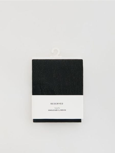 Rajstopy z metalizowaną nitką 30 DEN - czarny. Czarne rajstopy i pończochy Reserved, bez wzorów. Za 39.99 zł.