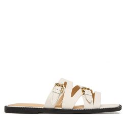 Klapki Guess. Białe klapki damskie Guess, z aplikacjami, bez obcasa, bez zapięcia. Za 549.99 zł.