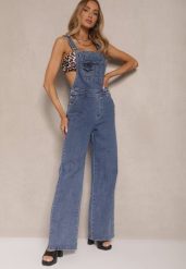 Niebieskie Jeansy Typu Ogrodniczki z Bawełny High Waist z Szerokim Nogawkami Velhiria. Niebieskie jeansy damskie Renee, bez wzorów, z bawełny, eleganckie, z podwyższonym stanem. Za 159.99 zł.