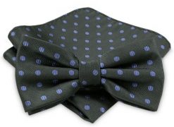 Popielata Męska Mucha - ALTIES - z Taką Samą Poszetką, Fioletowe Groszki. Szare krawaty i muchy Alties, bez wzorów, eleganckie. Za 40.00 zł.