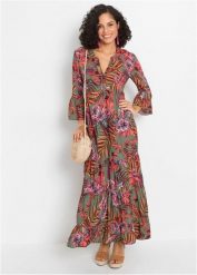 Długa sukienka z lejącej wiskozy. Zielone sukienki damskie bonprix, na lato, bez wzorów, z wiskozy, bez kołnierzyka, bez ramiączek, maxi. Za 179.99 zł.