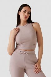 GUESS Różowy damski tank top prążkowany Edie, Rozmiar M. Czerwone topy damskie Guess, m, z aplikacjami, z jeansu, bez kołnierzyka, bez ramiączek. Za 189.99 zł.
