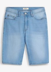 Bermudy jeansowe ze stretchem, ze wzmocnioną częścią w kroku, regular fit, 2 szt. Niebieskie jeansy męskie bonprix, z jeansu. Za 79.98 zł.