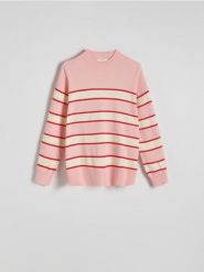 Sweter w paski - wielobarwny. Swetry nierozpinane damskie Reserved, l, bez wzorów, z dzianiny, bez kołnierzyka, bez ramiączek. W wyprzedaży za 69.99 zł.