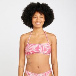 Góra kostiumu kąpielowego surfingowego damska Olaian Laura Palmer. Czerwone bikini OLAIAN, bez wzorów, z elastanu. W wyprzedaży za 19.99 zł.