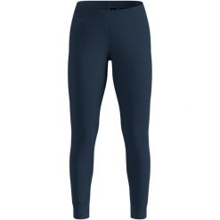 Legginsy termoaktywne damskie ODLO BL BOTTOM long MERINO 200. Niebieskie legginsy damskie ODLO, bez wzorów, ze skóry. Za 459.99 zł.