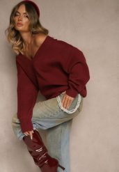 Bordowy Sweter z Kaszmirem i Trójkątnym Dekoltem Plenne. Czerwone swetry nierozpinane damskie Renee, bez wzorów, z kaszmiru, casualowe, bez kołnierzyka, bez ramiączek. Za 139.99 zł.