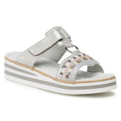 Klapki Rieker. Szare klapki damskie Rieker, bez wzorów, bez obcasa, bez zapięcia. Za 209.99 zł.