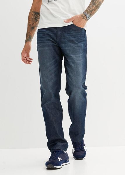 Jeansy classic fit, straight. Niebieskie jeansy męskie bonprix, z jeansu. Za 132.99 zł.
