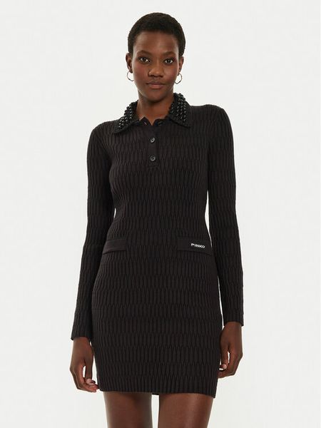 Pinko Sukienka dzianinowa York 104360 A27J Czarny Regular Fit. Czarne sukienki damskie Pinko, m, bez wzorów, z dzianiny, bez kołnierzyka, bez ramiączek. Za 529.99 zł.