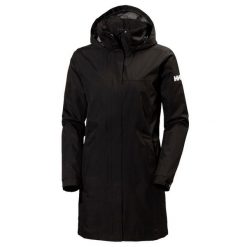 Długi płaszcz damski Helly Hansen Aden. Czarne płaszcze damskie Helly Hansen, bez wzorów, eleganckie, bez kołnierzyka, bez kaptura. Za 549.00 zł.