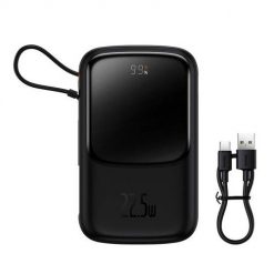 Powerbank Baseus Qpow Pro z kablem USB-C, USB-C, USB, 10000mAh, 22.5W (czarny). Czarne powerbanki Baseus. Za 136.99 zł.