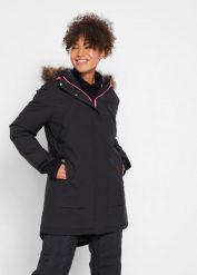 Kurtka parka funkcjonalna, nieprzemakalna. Czarne parki damskie bonprix, s, bez wzorów, z polaru, z kapturem. Za 399.99 zł.