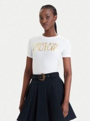 Versace Jeans Couture T-Shirt 80HAHT00 CJ03T Biały Slim Fit. Białe t-shirty damskie Versace Jeans Couture, m, bez wzorów, z bawełny, bez kołnierzyka, bez ramiączek. Za 462.99 zł.