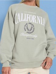Bluza z nadrukiem - zielony. Zielone bluzy damskie Sinsay, l, bez wzorów, bez ramiączek, bez kaptura. Za 59.99 zł.