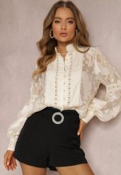 Czarne Szorty Feodites. Czarne szorty damskie Renee, z aplikacjami, z materiału, glamour. Za 64.99 zł.