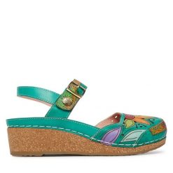 Sandały Laura Vita. Zielone sandały damskie Laura Vita, bez wzorów, bez obcasa, na płaskiej podeszwie, bez zapięcia. Za 429.99 zł.