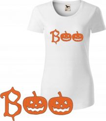 KOSZULKA DAMSKA NA HALLOWEEN BOO BIAŁA M KRÓTKI RĘKAW HAFT PREZENT KOBIETA. Białe bluzki damskie Radziszewska, m, bez wzorów, bez kołnierzyka, bez ramiączek. Za 189.11 zł.