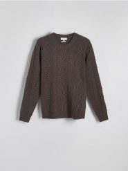 Sweter z wełną - brązowy. Brązowe swetry męskie Reserved, l, bez wzorów, z dzianiny, bez kołnierzyka, bez ramiączek. W wyprzedaży za 159.99 zł.