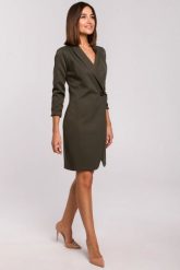 Elegancka sukienka marynarka na jeden guzik khaki. Brązowe marynarki i żakiety damskie Stylove, bez wzorów, z elastanu, biznesowe, z asymetrycznym kołnierzem, bez ramiączek. Za 275.00 zł.
