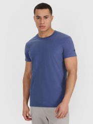4F T-shirt regular gładki męski - granatowy XXL. Niebieskie t-shirty męskie 4F, m, bez wzorów, z bawełny, bez kołnierzyka, bez ramiączek. Za 59.99 zł.