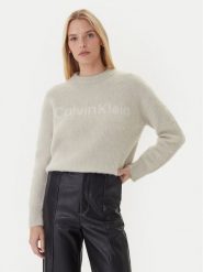Calvin Klein Sweter LV044D359G Beżowy Relaxed Fit. Brązowe swetry nierozpinane damskie Calvin Klein, xl, bez wzorów, z syntetyku, bez kołnierzyka, bez ramiączek. Za 849.99 zł.