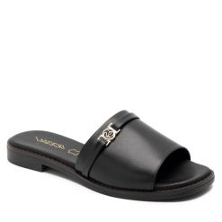 Klapki Lasocki. Czarne klapki damskie Lasocki, bez wzorów, bez obcasa, bez zapięcia. Za 179.99 zł.