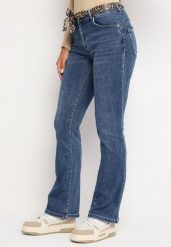 Niebieskie Bawełniane Jeansy o Kroju Dzwonów z Paskiem Teriones. Niebieskie jeansy damskie Born2be, bez wzorów, z bawełny, eleganckie. Za 119.99 zł.