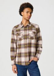 WRANGLER MĘSKA KOSZULA WESTERN SHIRT GINGERBREAD 112357247 W5B4014345. Koszule męskie Wrangler, m, bez wzorów, bez kołnierzyka, bez ramiączek. Za 179.99 zł.