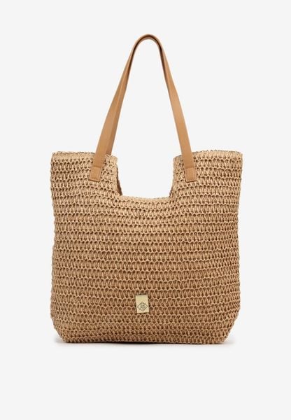 Ciemnobeżowa Pleciona Torebka Shopper Feleindra. Brązowe torebki do ręki damskie Born2be, bez wzorów, z jeansu, bez dodatków. Za 89.99 zł.