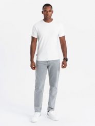 Męska koszulka SLIM FIT z okrągłym dekoltem i logotypem – biała V1 OM-TSCT-0220 - XXL. Białe t-shirty męskie Ombre Clothing, l, bez wzorów, z bawełny, bez kołnierzyka, bez ramiączek. W wyprzedaży za 24.99 zł.