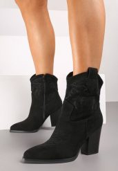 Czarne Botki na Obcasie w Stylu Kowbojek z Brokatem Remitha. Czarne botki damskie Born2be, bez wzorów, z jeansu, bez obcasa, na obcasie, bez zapięcia. Za 159.99 zł.