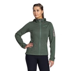 Damska kurtka softshell Kilpi BELTRA-W. Zielone kurtki sportowe damskie Kilpi, xs, bez wzorów, z softshellu, bez ramiączek, bez kaptura, trekkingowe. Za 370.41 zł.