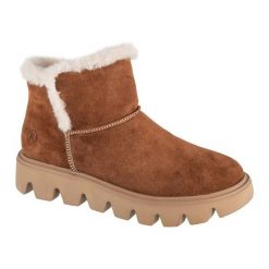 Buty Rieker Booties W2071-20 ocieplane brązowe. Brązowe botki damskie na zimę, bez wzorów, z gumy, bez obcasa, bez zapięcia. Za 603.15 zł.
