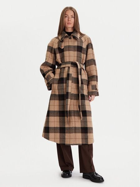 Tommy Hilfiger Płaszcz wełniany WW0WW46870 Beżowy Relaxed Fit. Brązowe płaszcze damskie Tommy Hilfiger, na zimę, s, bez wzorów, z wełny, bez kołnierzyka, bez kaptura. Za 1,599.00 zł.