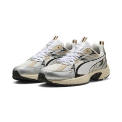 Sneakersy unisex Milenio Tech PUMA Warm White Silver Metallic. Białe obuwie sportowe damskie Puma, bez wzorów, bez zapięcia. Za 329.00 zł.