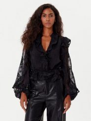 Bardot Bluzka Frill Embroidered 59896TB2 Czarny Regular Fit. Czarne bluzki damskie Bardot, bez wzorów, z syntetyku, bez kołnierzyka, bez ramiączek. Za 439.99 zł.
