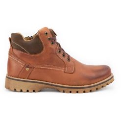 KOMODO Buty męskie ocieplane śniegowce 885 ceglane brązowe. Brązowe botki męskie na zimę, bez wzorów, ze skóry, bez obcasa, bez zapięcia. Za 453.66 zł.