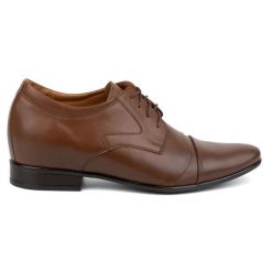 Olivier Buty męskie podwyższające skórzane eleganckie wizytowe P12 brązowe. Brązowe buty wizytowe męskie bez wzorów, bez obcasa, bez zapięcia. Za 453.66 zł.