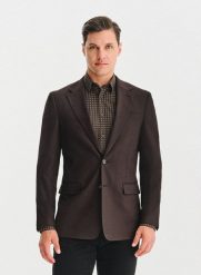 PAKO LORENTE – Brązowa marynarka męska. Brązowe garnitury męskie Pako Lorente, m, bez wzorów, z elastanu, casualowe, bez kołnierzyka, bez ramiączek. Za 549.99 zł.