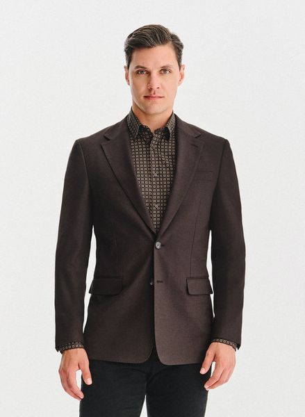 PAKO LORENTE – Brązowa marynarka męska. Brązowe garnitury męskie Pako Lorente, m, bez wzorów, z elastanu, casualowe, bez kołnierzyka, bez ramiączek. Za 399.99 zł.