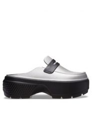 Crocs Klapki Stomp Metallic Loafer Clog 210363 Srebrny. Szare klapki damskie Crocs, bez wzorów, z tworzywa sztucznego, bez obcasa, bez zapięcia. Za 259.99 zł.