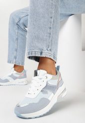Niebieskie Sneakersy ze Złotymi Wstawkami i Brokatem oraz Cyrkoniami Avanalis. Niebieskie obuwie sportowe damskie Born2be, bez wzorów, bez zapięcia. Za 99.99 zł.