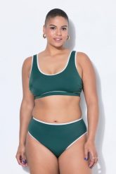 Damskie Figi od bikini lamówka wysoki stan efekt modelujący. Zielone stroje kąpielowe damskie Ulla Popken, plus size, bez wzorów, z elastanu. Za 91.99 zł.