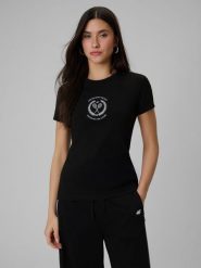 4F T-shirt slim z nadrukiem damski - czarny XXL. Czarne t-shirty damskie 4F, uniwersalny, bez wzorów, z bawełny, bez kołnierzyka, bez ramiączek. Za 59.99 zł.