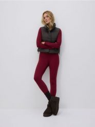 Legginsy z ozdobnym wykończeniem - burgundowy. Czerwone legginsy damskie Reserved, bez wzorów, z dzianiny. Za 129.99 zł.