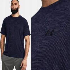 T-Shirt Męski Treningowy Under Armour Koszulka Męska Sportowa. Niebieskie koszulki sportowe męskie Under Armour, m, bez wzorów, bez ramiączek, do biegania. W wyprzedaży za 115.05 zł.