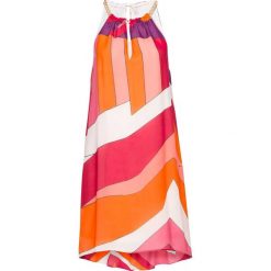 Sukienka z nadrukiem bonprix pomarańczowo-różowy. Brązowe sukienki damskie bonprix, bez wzorów, z szyfonu, eleganckie, bez kołnierzyka, bez ramiączek. Za 129.99 zł.